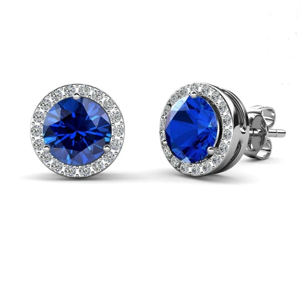 Swarovski Crystal Sapphire Halo Studs in White Gold - NWT - Picture 3 of 4